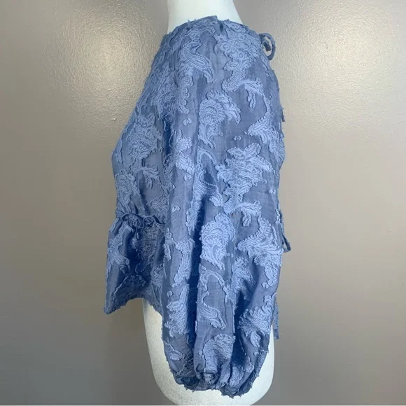 Free People Callie Balloon Sleeve Open Back Textured Blouse - Picture 8 of 16